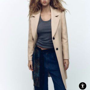 NWT Zara beige fitted wool-blend coat, size M